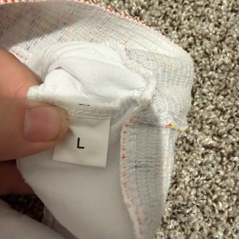 White Ribbed Two-Piece Bikini with Multicolor Zigzag Trim - Size L - Picture 3 of 3